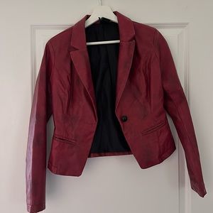 Red Faux Leather Cropped Jacket
